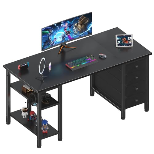 Lufeiya Gaming Desk with 4 Fabric Drawers & Storage Shelves, 47 inch Computer Writing Work Study...