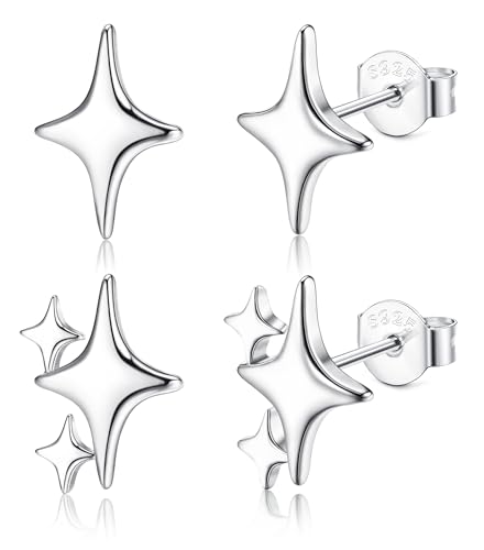 Dochais 2 Paires de Boucles d'oreilles étoiles pour femmes, Boucles d'oreilles petites étoiles en argent S925 Boucles d'oreilles hélix cartilage en argent sterling