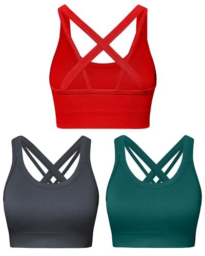 Image of Sports Bras for Women HIigh Support, Criss-Cross Back Padded Strappy High Impact Sports Bras for Women Large Bust