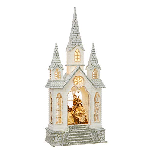 RAZ Imports 16" Nativity Waterglobe Church Lighted Water Lantern Lighted Christmas Snow Globe