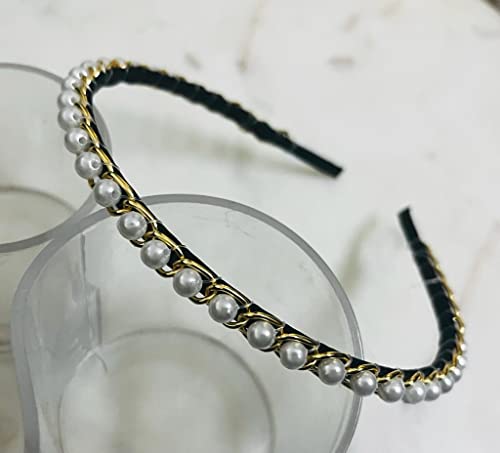 Image of Sleek Chain with White Pearl Plastic Fancy Party Wedding Hairband For Girls and Women |Embellished hairband |Hair accessories for women stylish