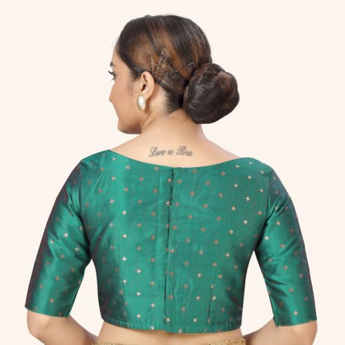 Image of Studio Shringaar Women Cotton Silk Silky Brocade Readymade Elbow Length Sleeves Saree Blouse Choli