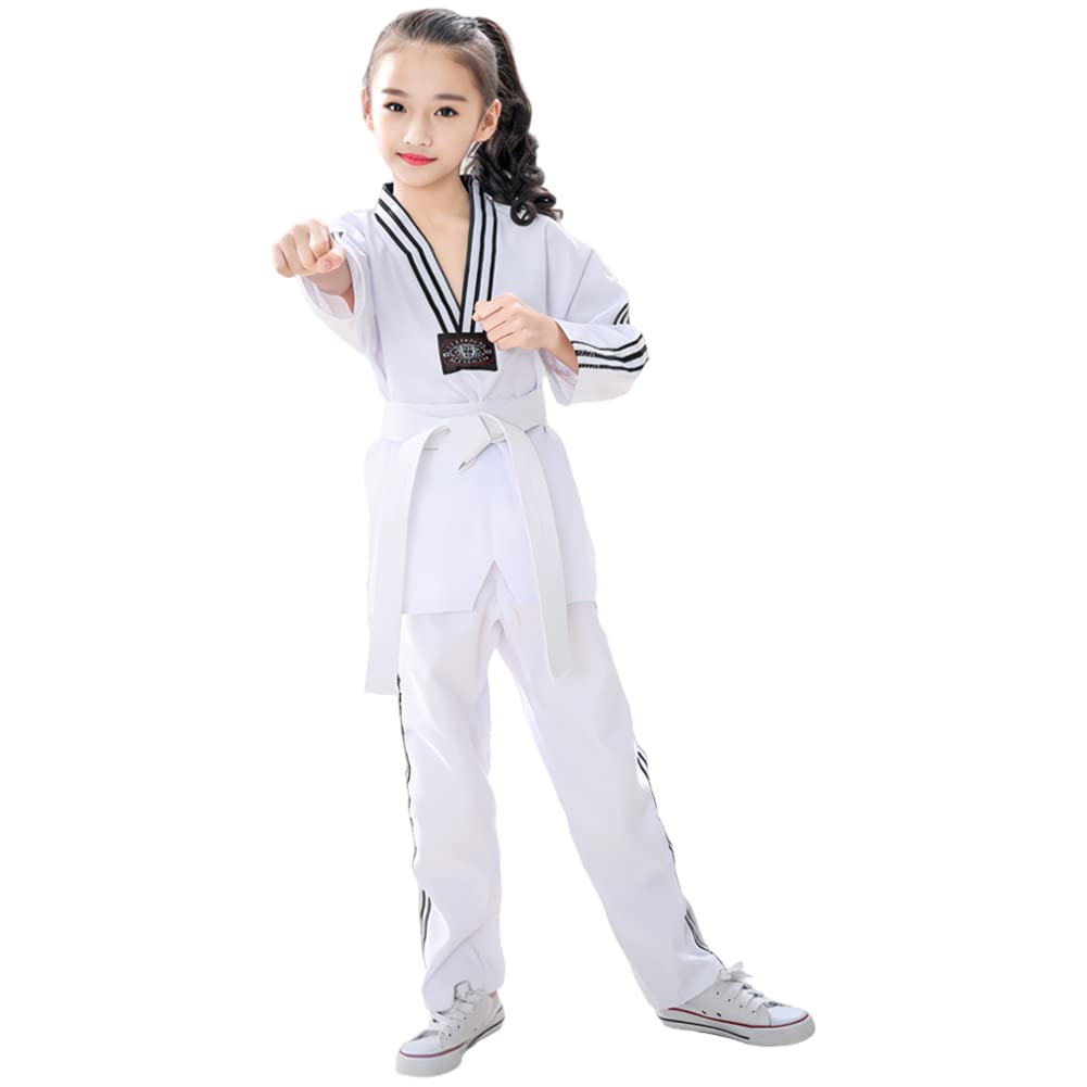 Kimono Karaté Enfant Garçon Confortable Professionnel Kimono Judo Fille Col en V Tenue de Taekwondo avec Ceinture