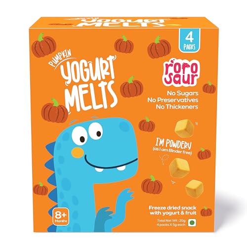 Image of Rorosaur Baby Snacks - Melts with Yogurt and Fruit & Veggie for 7+ Months | 4 Packs of Pumpkin Melts | Finger Food for Toddlers | No Sugars, No Preservatives, No Binders | 4 Variants 5g each