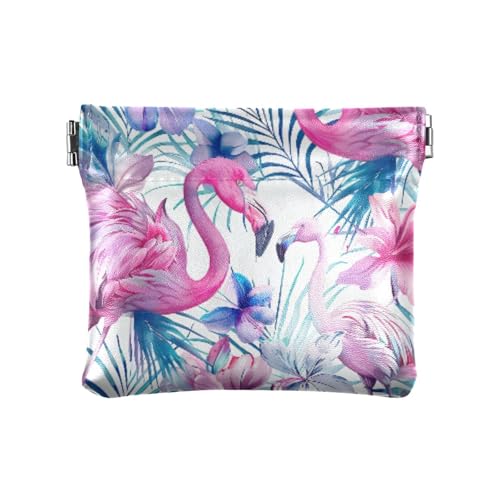 Watercolor Flamingos Coin Purse Leather Pouch Change Purse, Squeeze Coin Pouch for Cards, Keys & Lipsticks, Unisex