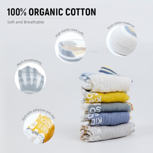 Image of SNOWIE SOFT 5 Pairs Baby Socks Set, Antislip Socks for New Born Baby 0-3 Years, Non Slip Grip Ankle Socks with Non Skid Soles for Infants Baby Shower Gifts