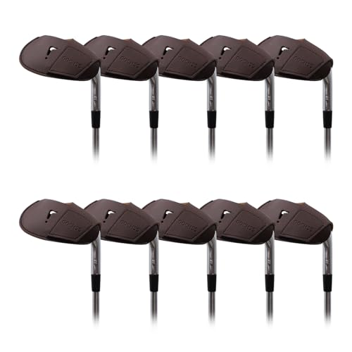 Image of I Golf Iron Headcovers 10pcs PU Fit Both Right-Handed Clubs Golf Club Protector for Titleist Callaway Ping Taylormade Fit More Brands Golf Iron.(Brown)