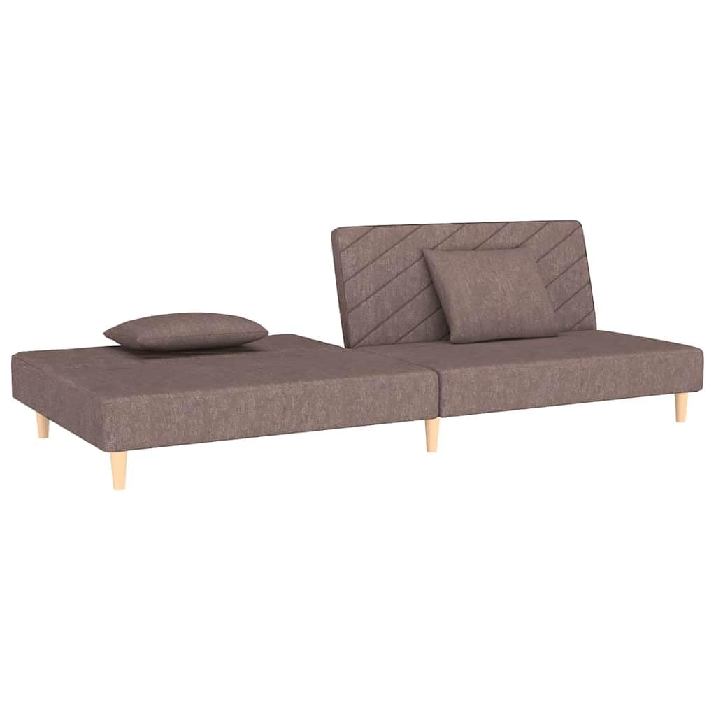 Canapé-lit 2 places avec 2 coussins en tissu taupe, lit d'appoint polyvalent et salon, canapé d'angle confortable avec espace de rangement, accoudoirs, dossier, appuie-tête, idéal pour salon