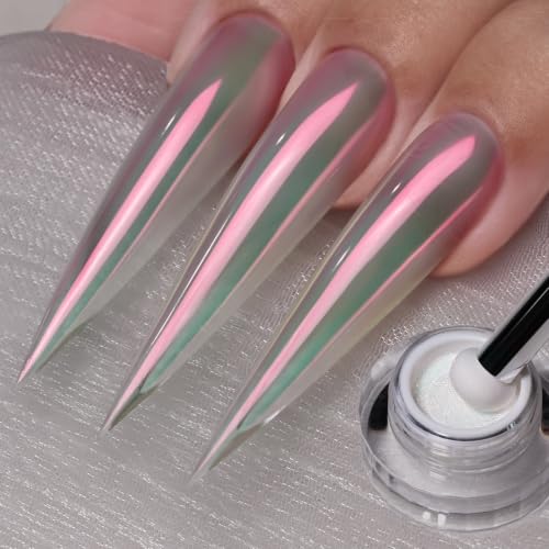 YOKEFELLOW GleamTap Cushion Aurora Chrome Nagellackpulver – Meerjungfrau-Aurora-Effekt, Glitzer-Dekoration für die Nagelkunst (GT112 Golden Hour/Violettblau mit hellorangefarbenem Schimmer)