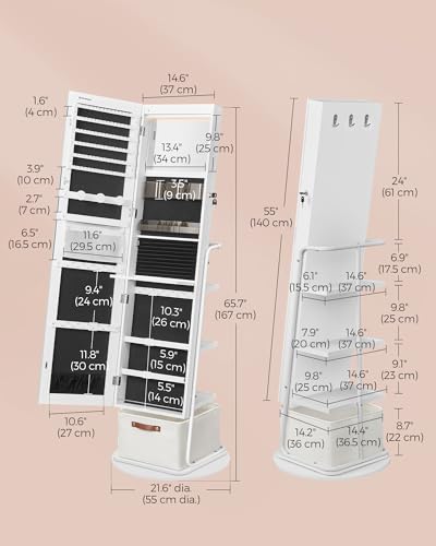 Songmics UJJC018W01 360° Swivel Mirrored Jewelry Cabinet thumb #5