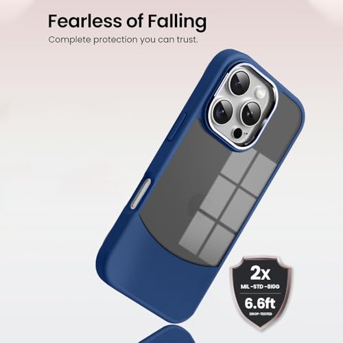 Image of KARWAN️Fusion Edge Leather Transparent Mobile Back Case | Slim Fit | Anti-Fingerprint| Scratch-Resistant | Premium Grip | Shockproof case | Back Cover for iPhone 16 Pro || Blue