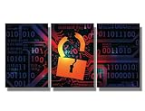 LSIUHWUWI 3 Panel Canvas Wall Art Hacking Firewall Hacked with Binary Code Posters and Prints for Living Room Wall Decoration, AI Artwork Giclee Wooden Framed Ready to Hang, 16x24inchx3