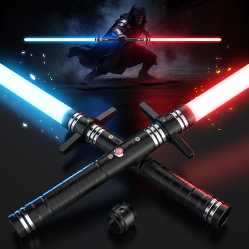 FlyQintess Sable de luz RGB 24 cores, 102 cm sabre laser com USB recarregável face pega de metal vibrante, espada com som FX para presentes de Natal Halloween (Kreuz 2 unidades)
