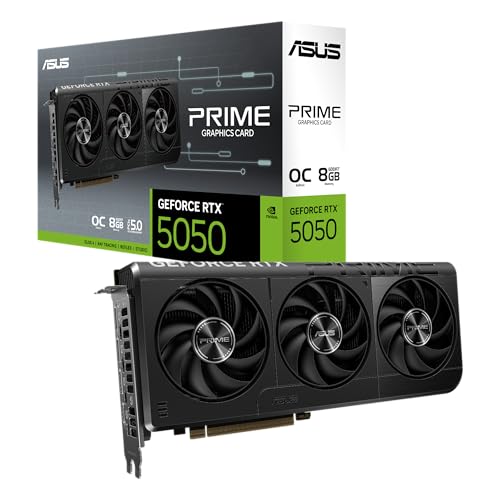 Prime NVIDIA GeForce RTX 5050 OC Edition, Scheda Grafica 8 GB GDDR6, 128 Bit, PCIe 5.0, 3 Ventole Axial-Tech, 1 HDMI 2.1b, 3 DisplayPort 2.1b, Software GPU Tweak III, Nera, PRIME-RTX5050-O8G