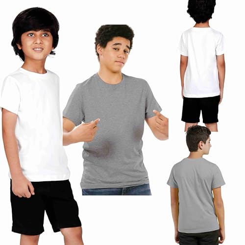Image of Kids Round Neck T-Shirt Half Sleeves 100% Cotton Rich Soft Comfortable Fit Stylish Plain Color White+1 Combo Original Brand Tshirt for Boys
