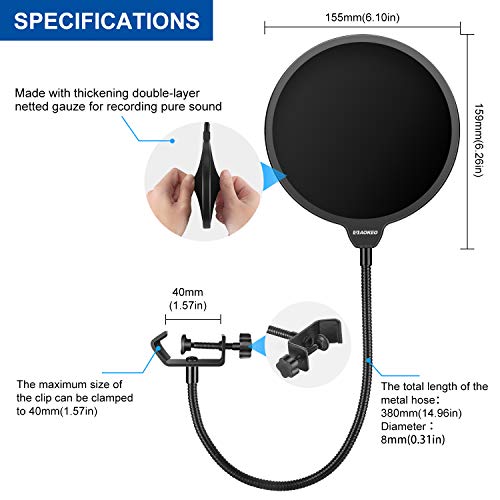 Mikrofon Popschutz,Aokeo Professional Mikrofon Pop Filter Mask Shield Für Blue Yeti,Snowball,HyperX QuadCast und jedes… - Image 5