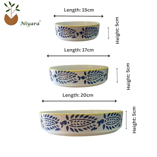 Image of Niyara Stoneware Handmade Ceramic Stylish Premium Serving Bowls /Salad Tray Microwave Dishwasher Safe (Leaf Design)