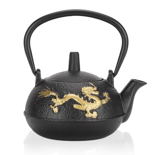 Tetera de hierro fundido de 300 ml, japonés con filtro, pequeña olla de té de hojas sueltas Ssangyong para el hogar (negro)