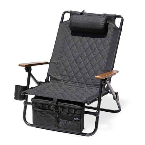 Reclining Low Chair リクライニングローチェア 折りたたみチェア リクライニングチェア アウトドア 焚き火 アイアン ドリンクホルダー