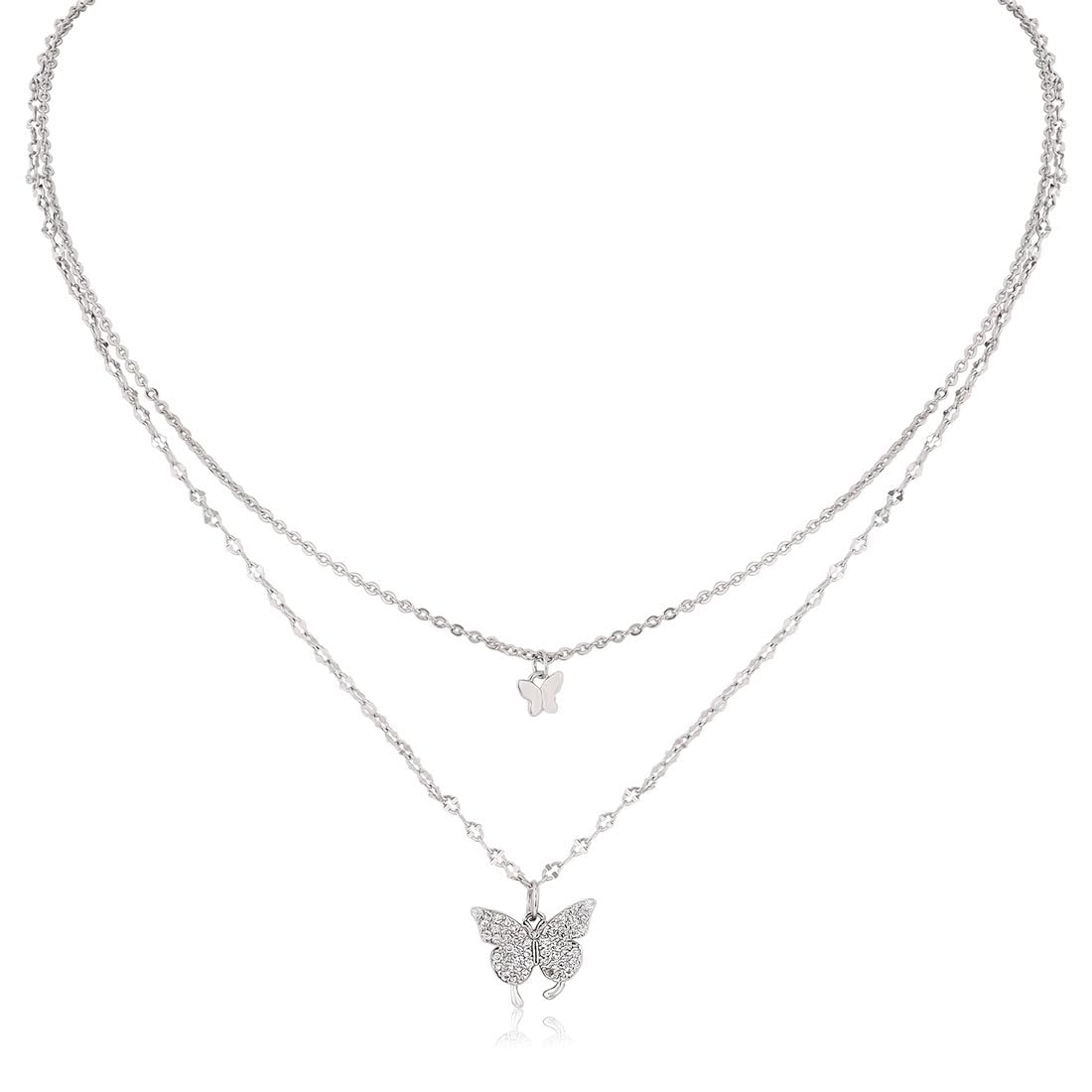 LEEQBCR LEEQBCR 1 Pcs Pieza Doble Capas Brillante Mariposa Borla Collar, Señoras Cadena Colgante Boda Fiesta Joyería, Bohemio, Para Mujeres y Niñas