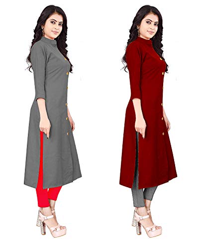 Image of NATEK Women's Cotton Straight Plain Kurtis Combo Pack of 2