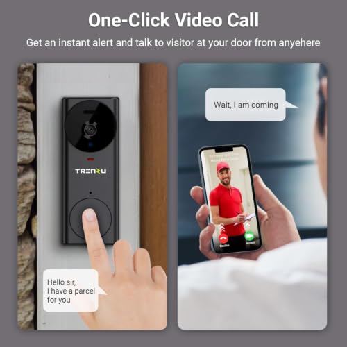 Image of trenzu Smart WiFi Video Doorbell Camera with Chime | Wireless Video Door Bell Camera | 2-Way Audio, HD Night Vision, Motion Detection, 110 Wide Angle Lens, Mobile App Support, Easy Installation