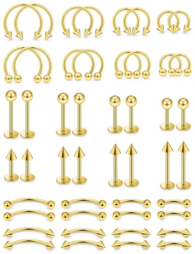 16G 20G Horseshoe Septum Nose Lip Rings Surgical Steel Tragus Forward Helix Conch Rook Daith Snug Cartilage Earring Medusa Vertical Labret Snake Bite Monroe Lip Piercing Jewelry for Women Men