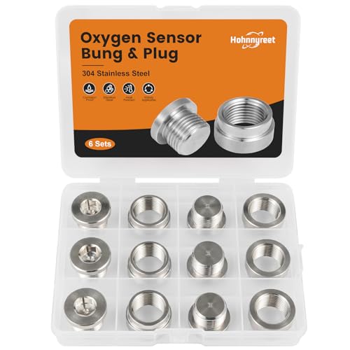 O2 Sensor Bung and Plug 6 Set, 304 Stainless Steel M18-1.5,Oxygen Sensor Bung Stepped Style with Plug (6 Set Silver, M18 x 1.5)