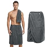 Saunakilt Herren - Saunahandtuch Herren 140x70 cm, Verstellbare Größe, Saunatuch aus Mikrofaser mit Druckknopf, Schnell Trocknendes Hamamtuch für Fitnessstudio Dusche Sauna Strand & Schwimmbad (Grau)