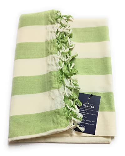 Image of SHISHIR Bhagalpuri Handloom Chadar | Sleeping Chadar | Odhne Wali Chadar | Lightweight Blanket | Breathable Top Sheet | Green Striped | Single Bed | All Season
