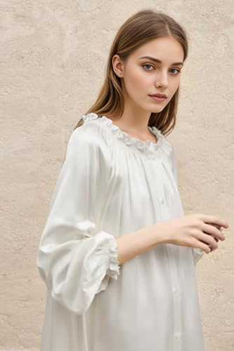 PRODESIGN Long Nightgowns for Women - Long Sleeve Vintage Off the Shoulder Sleepwear Victorian Nightdress Button Up Nightgown4