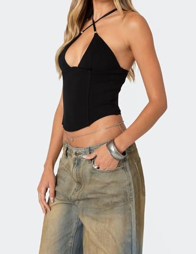 Women Corset Criss Cross Backless Crop Top Adjustable Straps Beaded Back Zip Off Shoulder Sleeveless Basic Cami Tops2