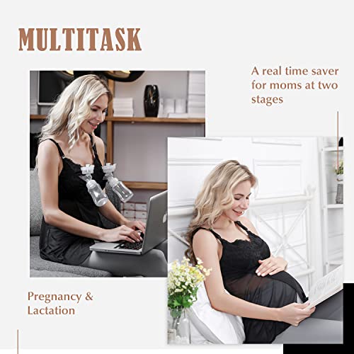 Le Bebe La Mama Hands Free Pumping And Nursing Tank Top | All In One Maternity Camisole For Breastfeeding Black Lace #TOP2