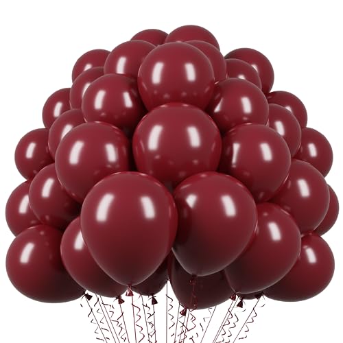 Image of Voircoloria 110pcs Burgundy Balloons 12inch Maroon Latex Party Balloons for Graduation, Thanksgiving Day, Autumn Fall Theme Party, Wedding, Birthday, Valentines, Baby Shower Decorations