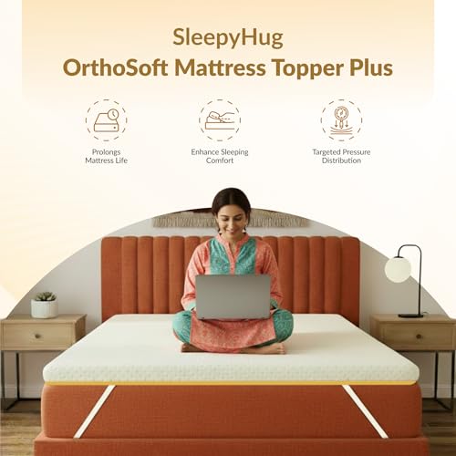 Image of SleepyHug OrthoSoft Plus HR Foam Mattress Topper | 2 Inch Medium-Firm Support | Improves Back Support & Mattress Firmness | Quilted Cover | Anti-Skid Base | 72x48x2 Inches, Off-White