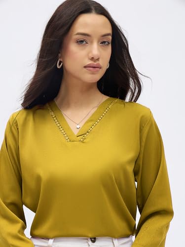 Image of SheWill Printed Top with Contrast Tipping - Stylish Ethnic & Western Tops for Women - Summer Travel Wear, Trendy Tops for Jeans, Lightweight & Comfortable Casual Wear