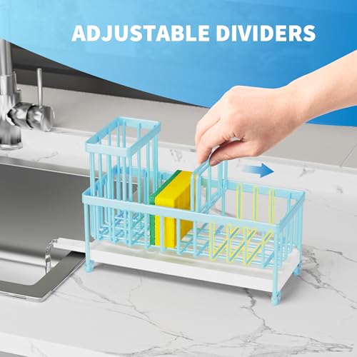 Image of Cisily Sponge Holder for Kitchen Sink, Sink Caddy Organizer with High Brush Holder, Kitchen Countertop Organizers and Storage Essentials, Rustproof 304 Stainless Steel (Blue, 9.25″)