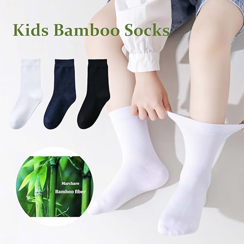 Marchare Boys Girls Seamless Crew Socks Soft School Dress Socks Uniform Calf Socks Black White Navy2