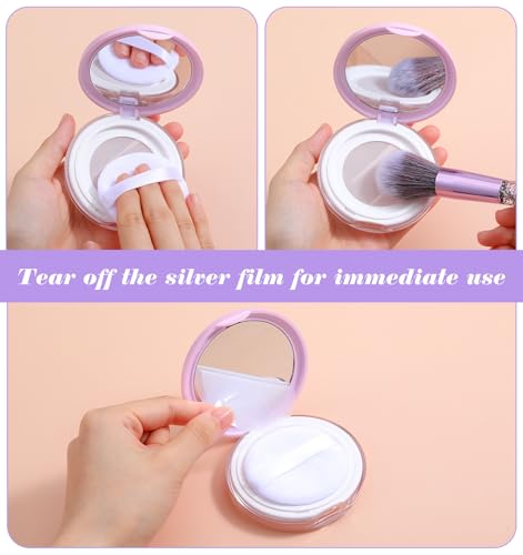 Mini Powder Container, 2 Pcs Reusable Powder Compact with Mirror and Puff for Makeup, Handbag, Anywhere Touch-ups (Pink & Black) - Image 5