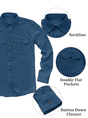 Image of Comdecevis Men's Casual Shirt Shacket Long Sleeve Button Down Lightweight Jacket Overshirt with Flap Pockets Gray Blue