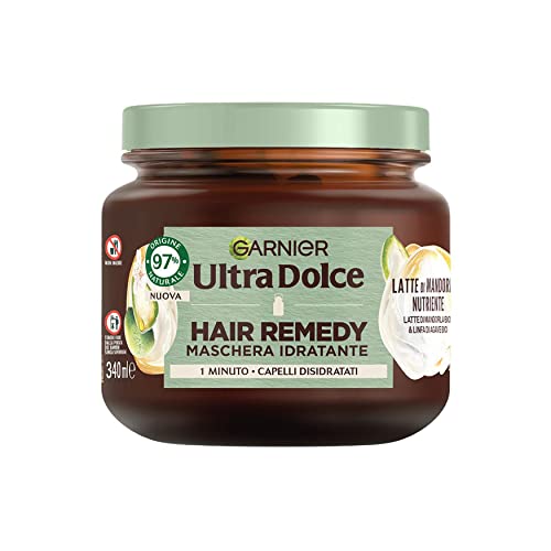 Garnier Ultra Dolce Maschera Idratante, Per Capelli Disidratati, Azione In 1 Minuto, Con Latte Di Mandorla E Linfa Di Agave Bio, Hair Remedy, 340 Ml