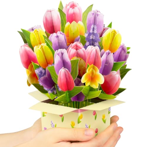 CNLITIHEKA Pop Up Tulip Flower Bouquet Card Get Well Soon Cards 3D Pop Up Birthday Card Thinking of You Greeting Card for Christmas Congratulations Gifts Includes Envelop.