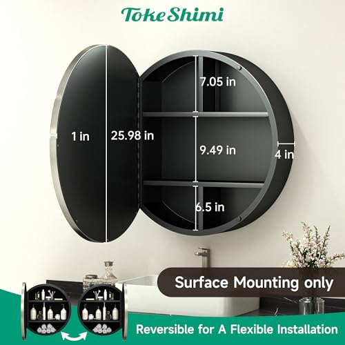 Image of TokeShimi 26 x 26 in Circle Medicine Cabinet, Stainless Steel Door Frame