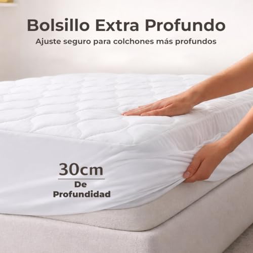 Protector de colchón 200x200 acolchado ajustable blanco cubrecolchón para cama grande 6