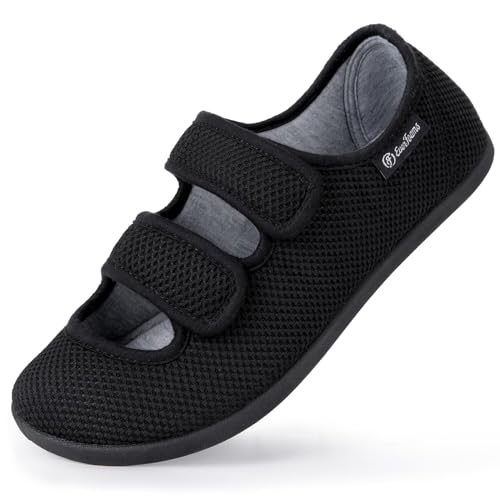 EverFoams Women's Adjustable Slippers Comfy Diabetic Memory Foam Wide Fit House Shoes Carbon Black,6 UK