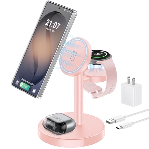 Image of Aeinidi Magnetic Wireless Charger for Samsung, 3 in 1 Super Fast Charging Station for MagSafe Charger Stand for Galaxy S26 Ultra Z Fold /Flip 8, Watch Ultra 8 7, Buds 4 /3 Pro, Not for Watch 9 /Ultra 2