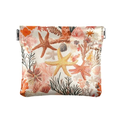 Coin Purse for Women Red Coral Starfish Coin Pouch Change Holder PU Leather Mini Wallet Portable Coin Bag Money Pocket - Main Image
