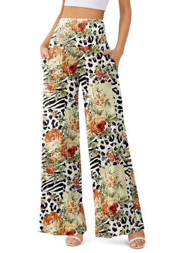 JZC Women's Palazzo Lounge Pants Casual Wide Leg Pants High Waist Flowy Toursers with Pockets