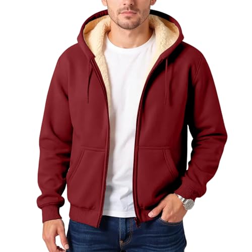 Ouyniei Zip Up Hoodie Men Casual Jackets Hiking Big And Tall Sweatshirts For Men Fashion Long Sleeve Pullover Full Zipper Cardigan Warm Oversized Solid Color Coats With Hood And Pockets Wine Xxxl