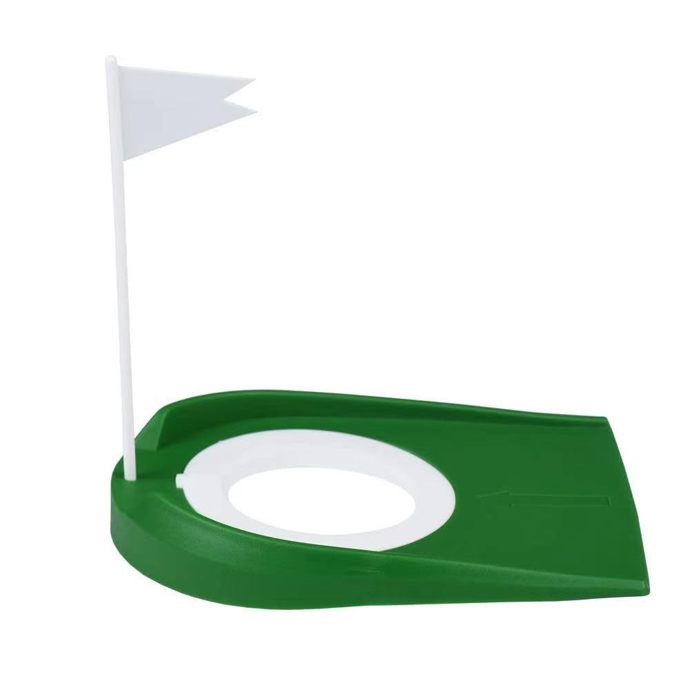 Golf Putting Mat Practice, Indoor Outdoor Plastic Golf Putting Cup Practice Aids with Adjustable Hole & White Flag